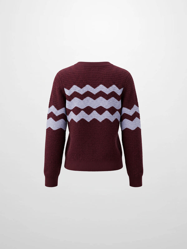 Waffle Designed Sweater - Burgundy/Light Blue