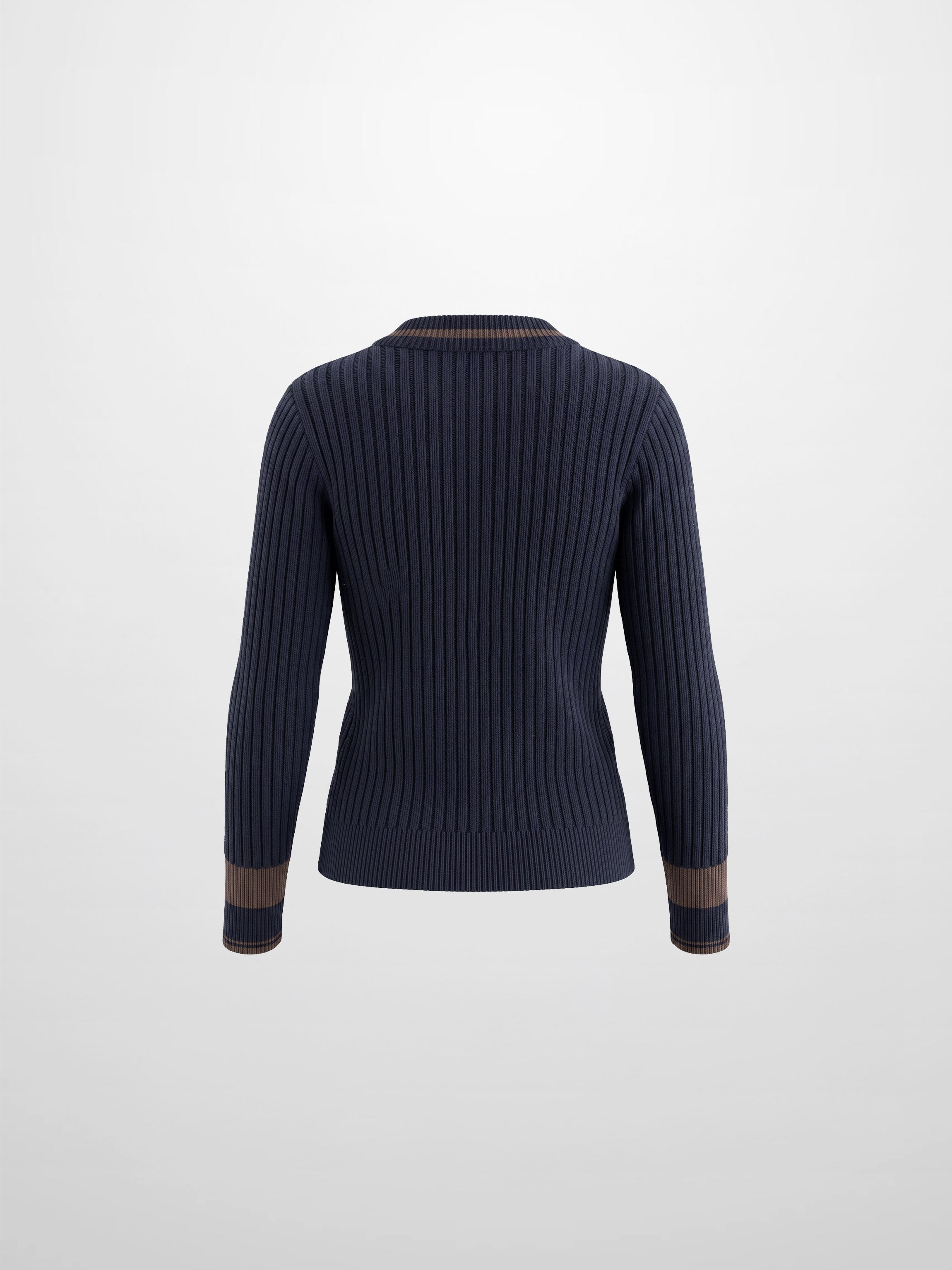 High V Waffle Sweater - Navy/Brown