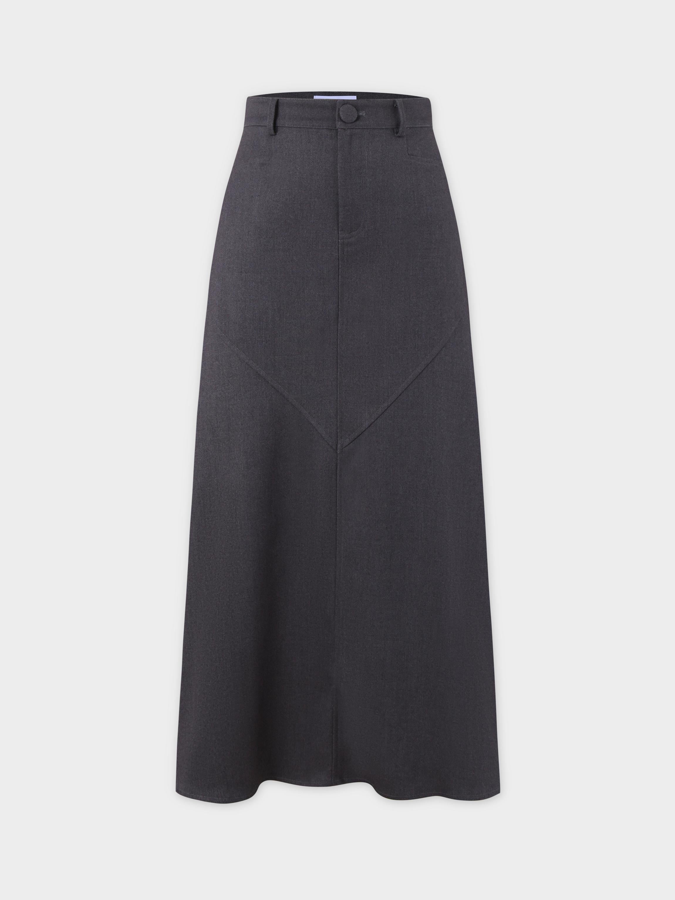 Deep V Wool Skirt-Heathered Grey