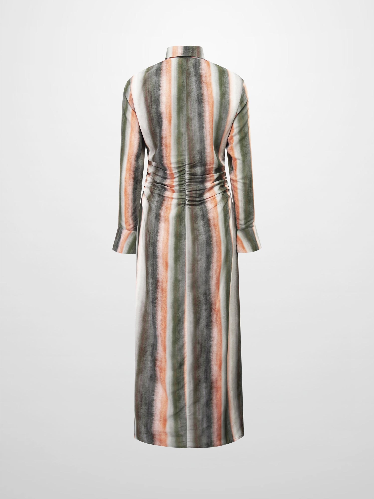 Front Shirred Shirtdress-Ombre Stripe