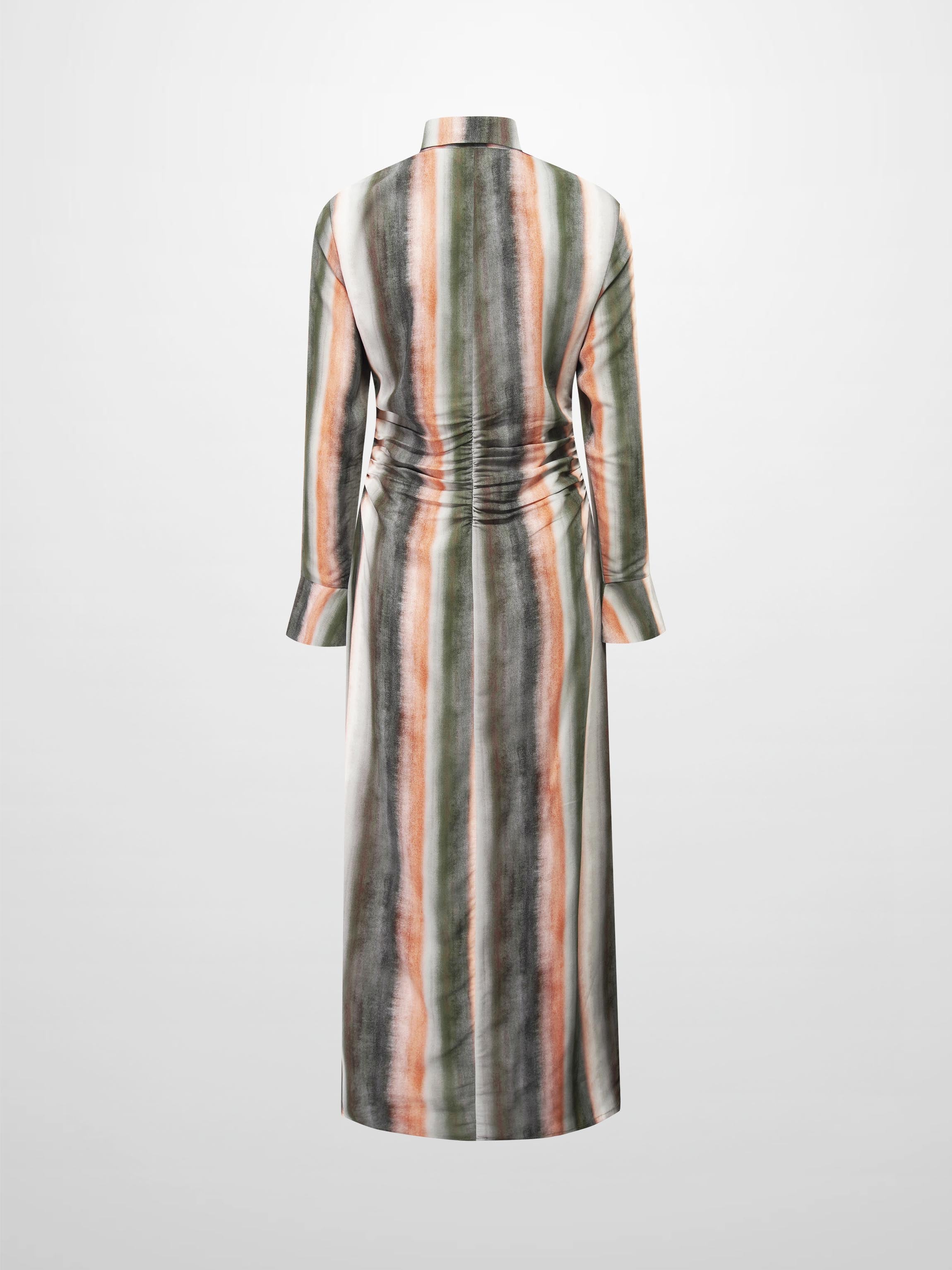 Front Shirred Shirtdress-Ombre Stripe