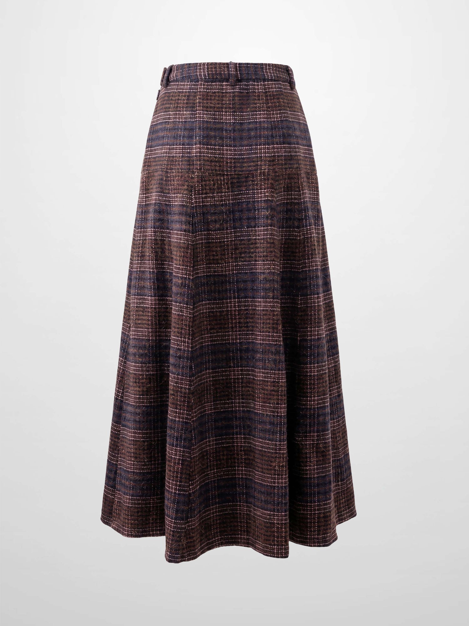 Plaid Yoke Circle Skirt - Brown/Pink Plaid