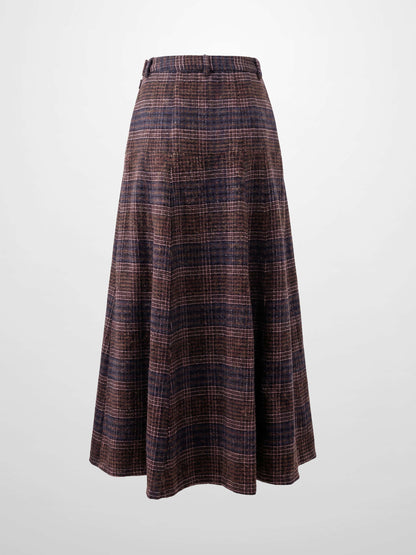 Plaid Yoke Circle Skirt - Brown/Pink Plaid