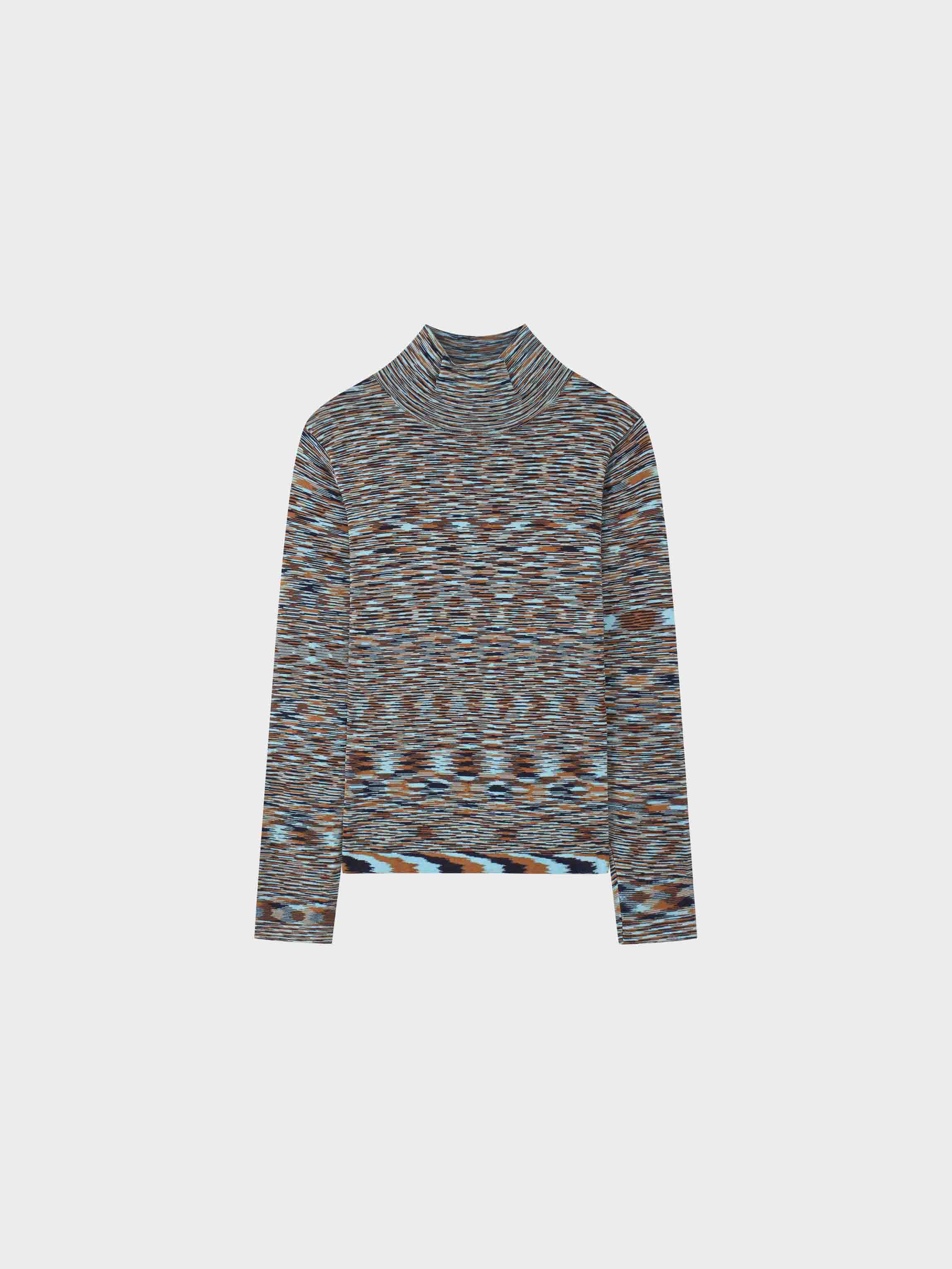 Abstract Stripe Knit Turtleneck-Light Blue/Brown