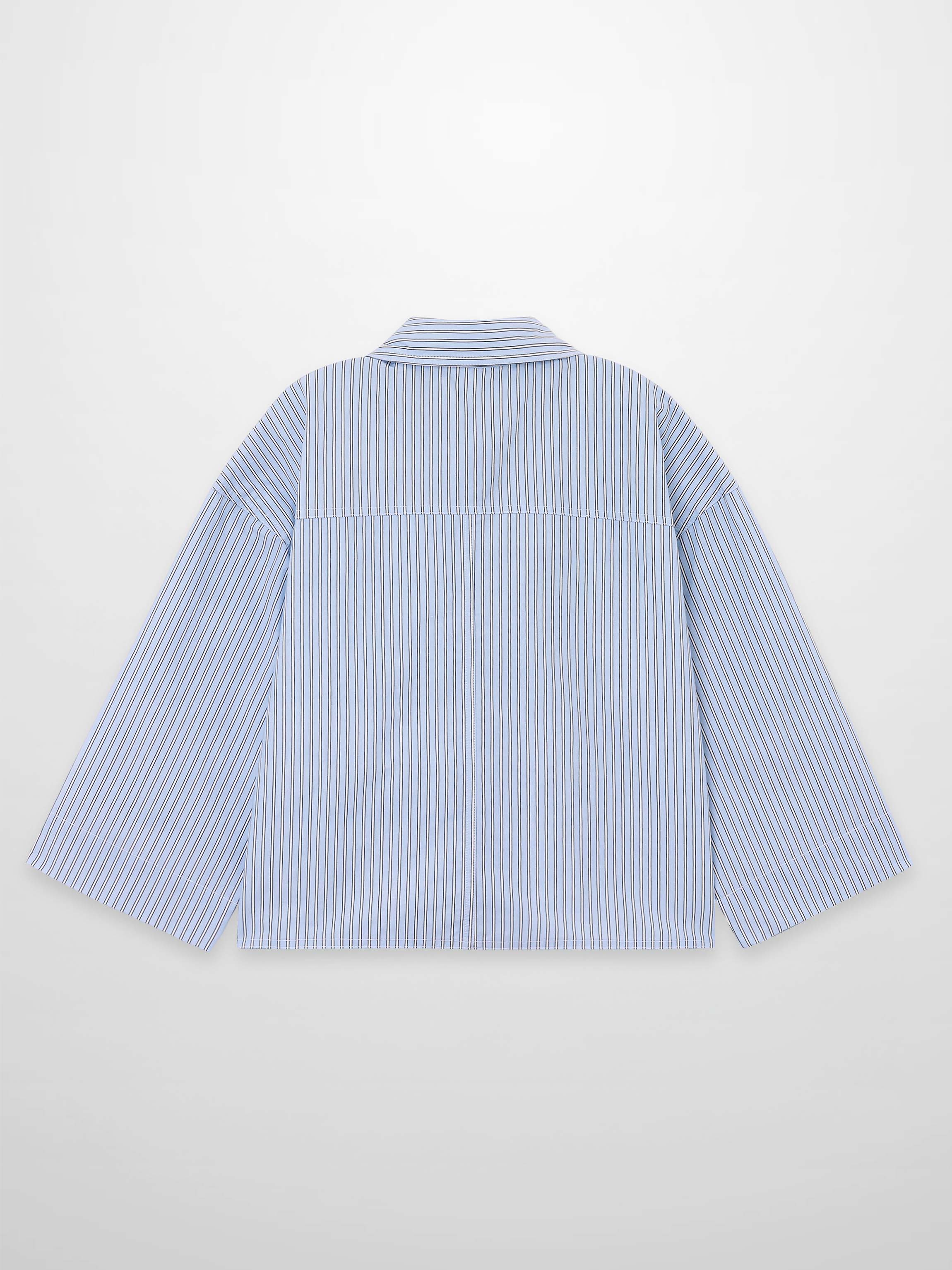 Embelished Pinstripe Crop Blouse-Blue/White
