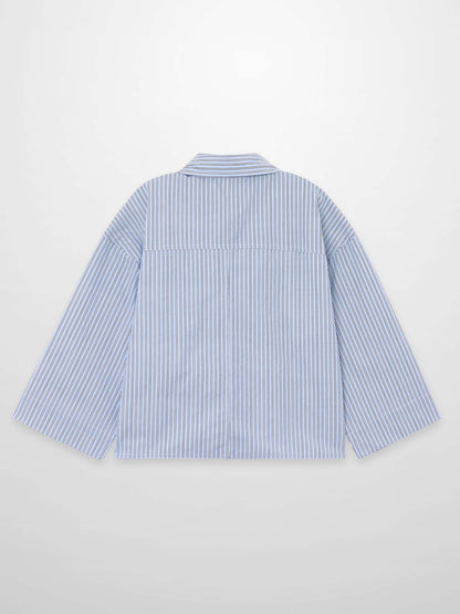 Embelished Pinstripe Crop Blouse-Blue/White