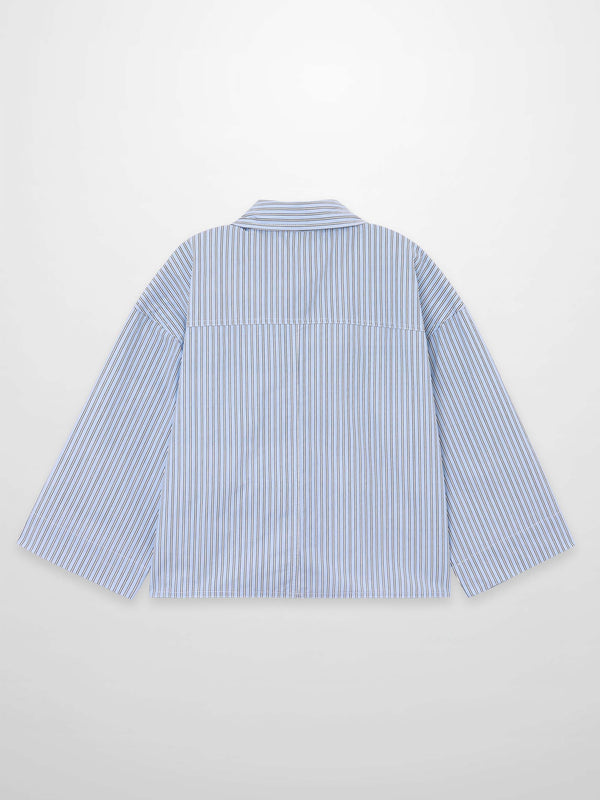 Embelished Pinstripe Crop Blouse-Blue/White