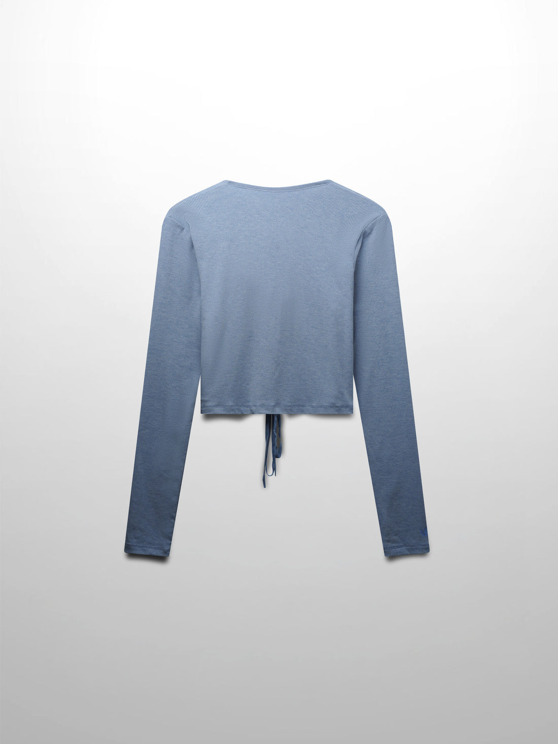 Ribbed Crop Bow Cardigan-Heathered Blue