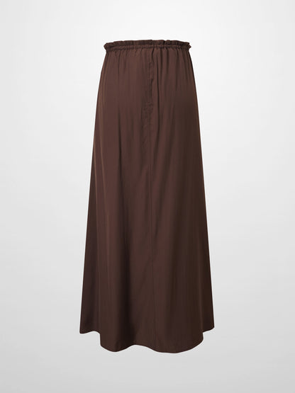 DRAWSTRING RUFFLE SKIRT-BROWN