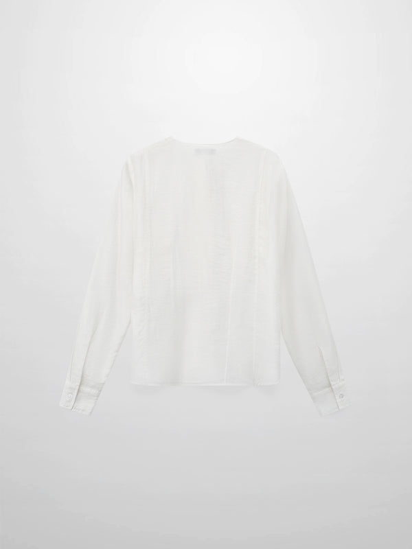 High V Neck Blouse-White