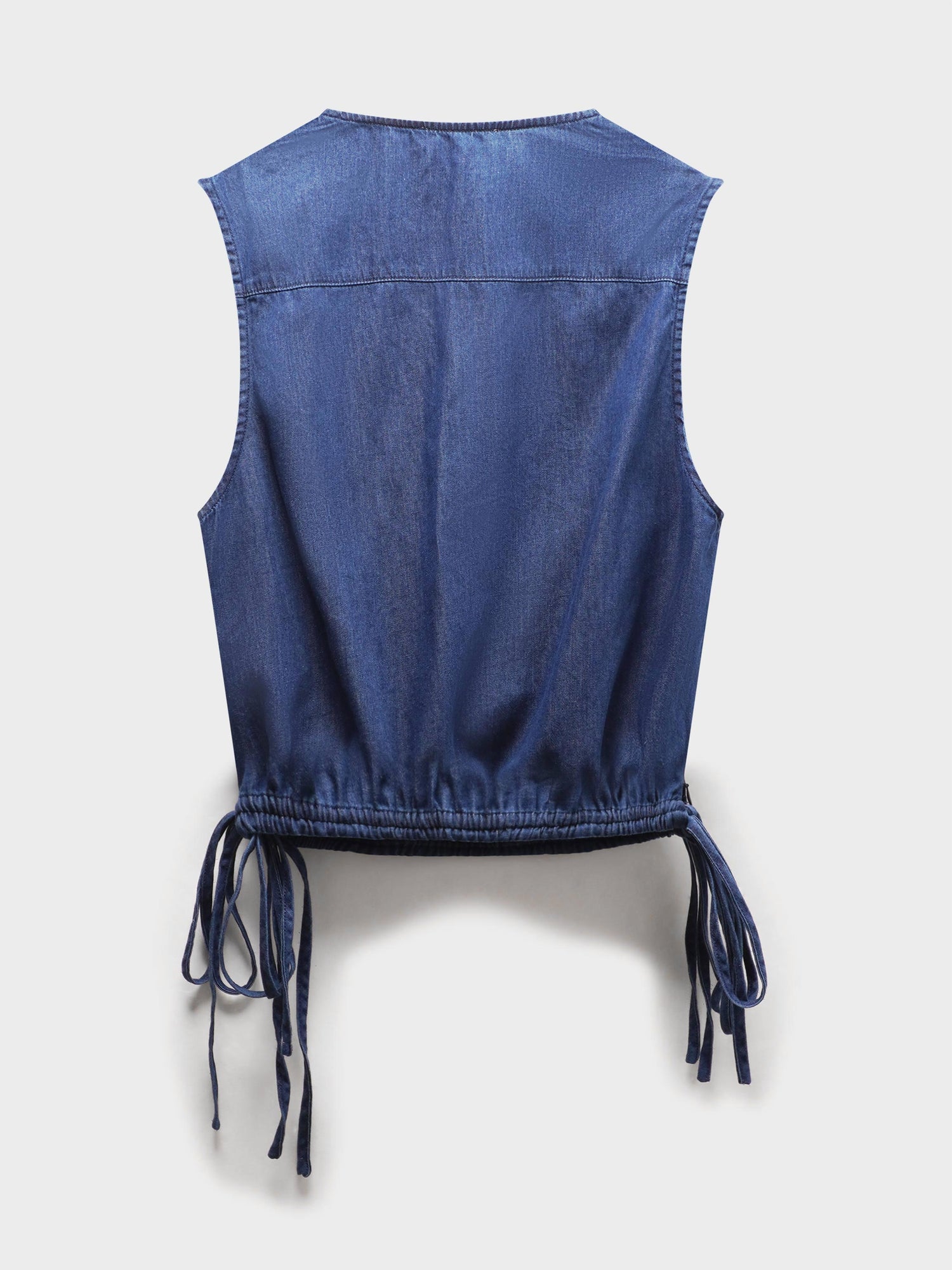 Denim Side Tie V Neck Vest-Blue