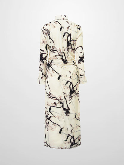 Front Shirred Shirtdress-Cream Floral