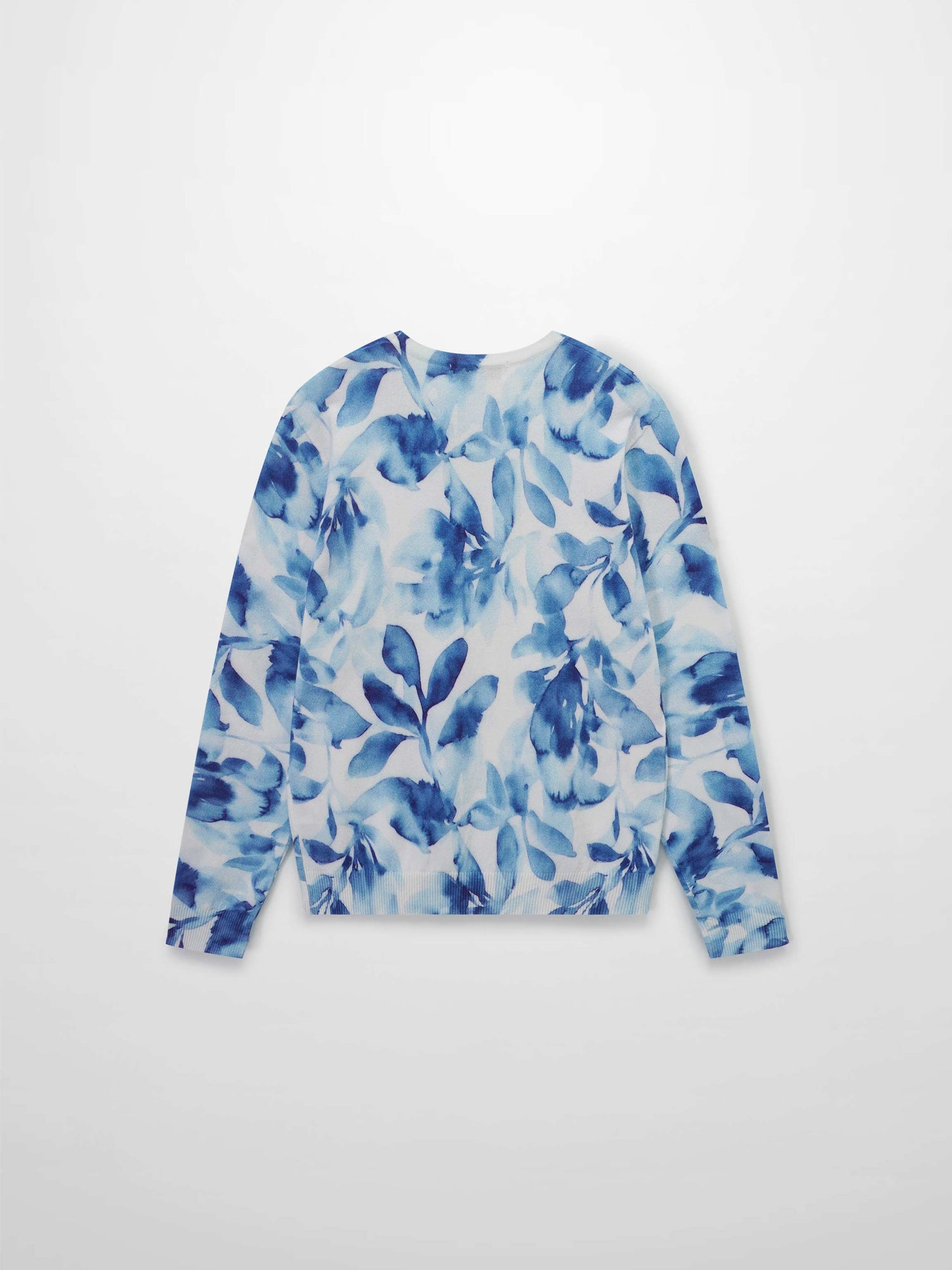 Printed Sweater-Blue Leaves