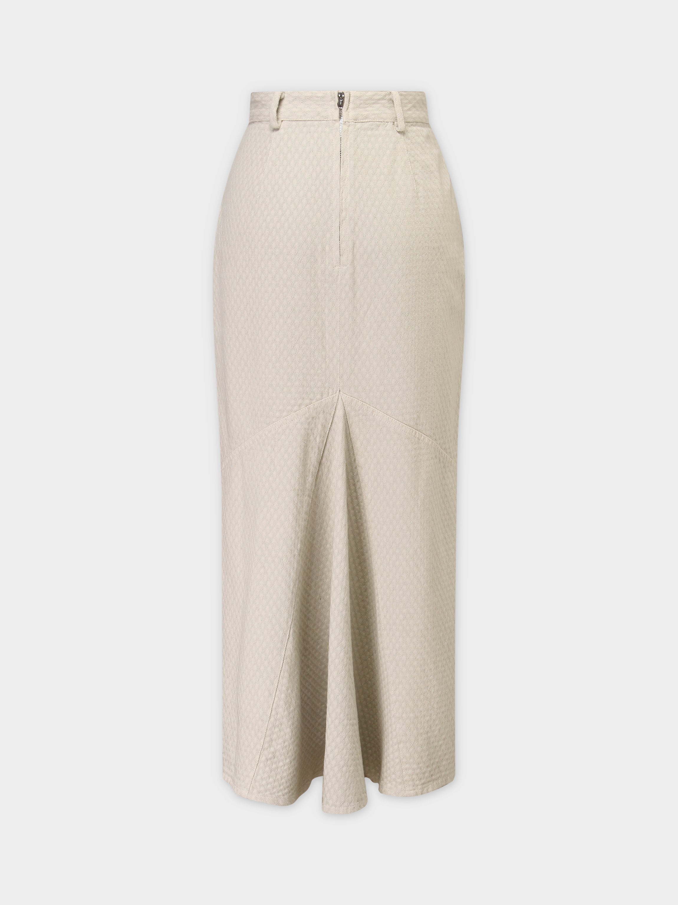 Back Pleat Denim Skirt-Textured Cream