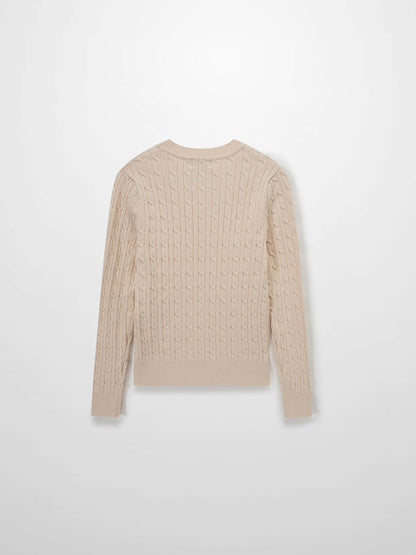 Crew Neck Cable Sweater-Peach