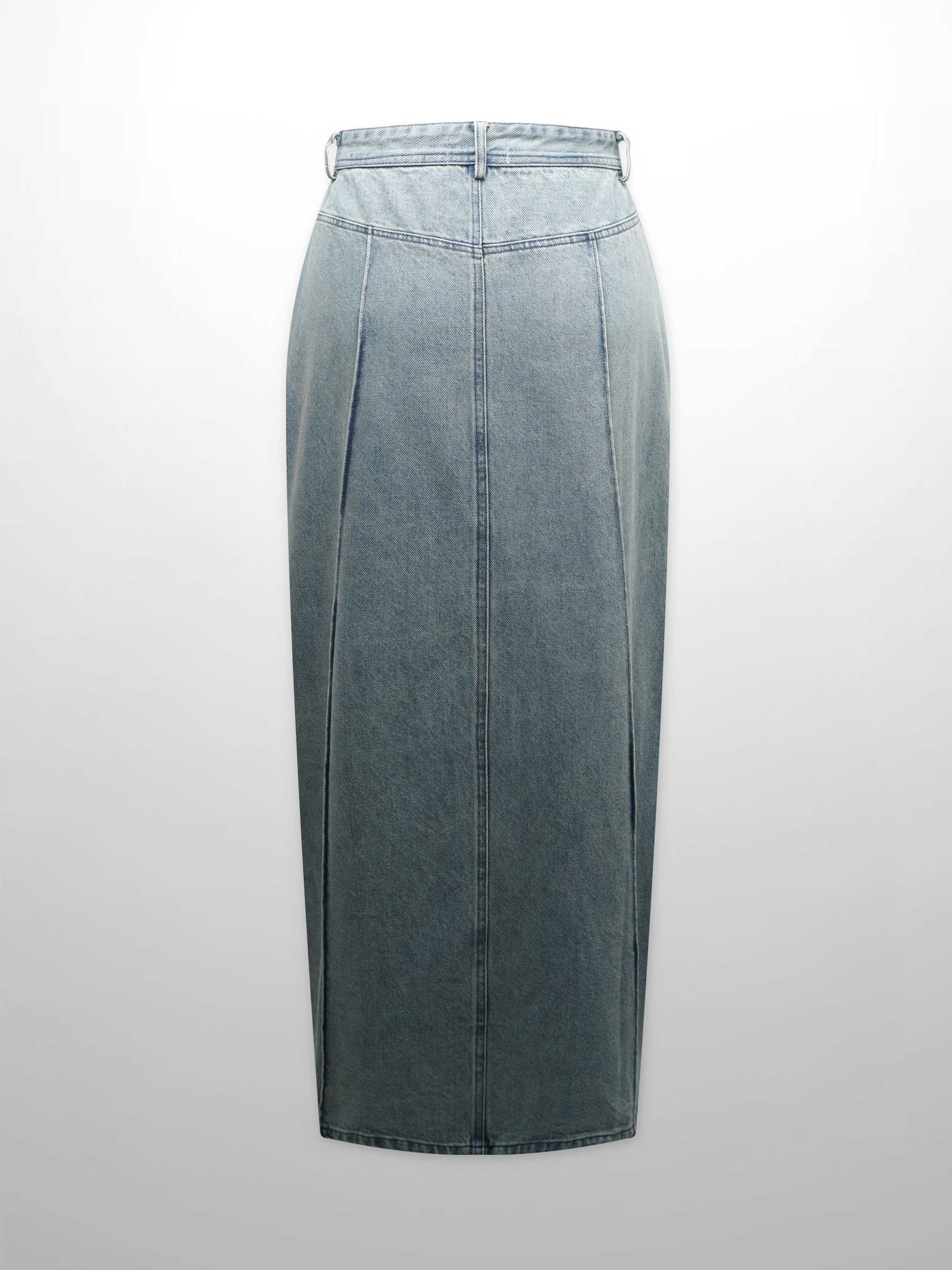 Denim Seamed Skirt-Blue Wash