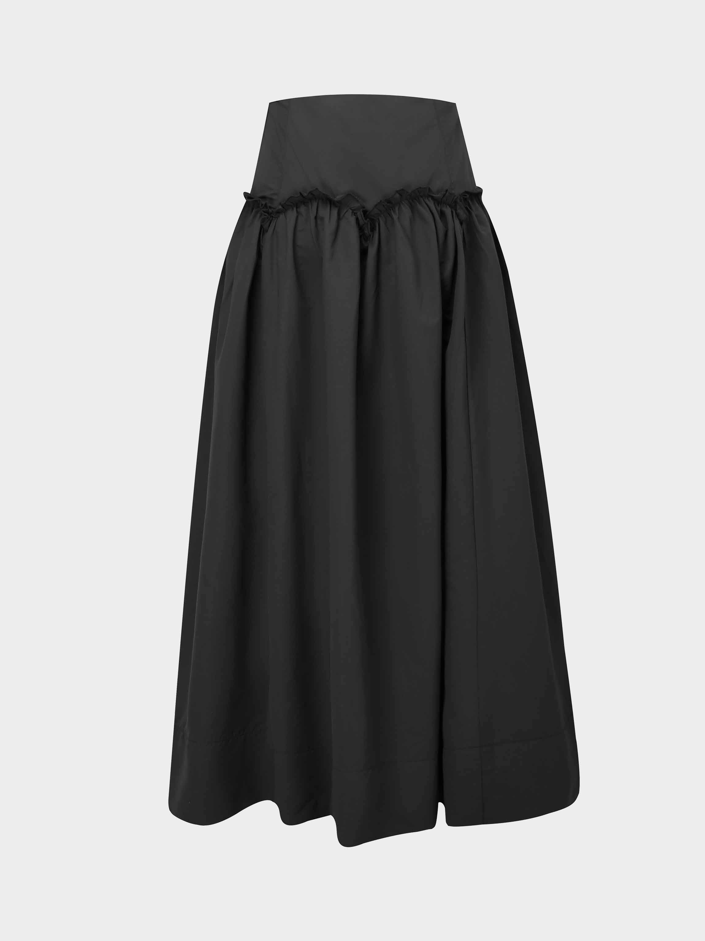 Scalloped Ruffle Skirt-Black