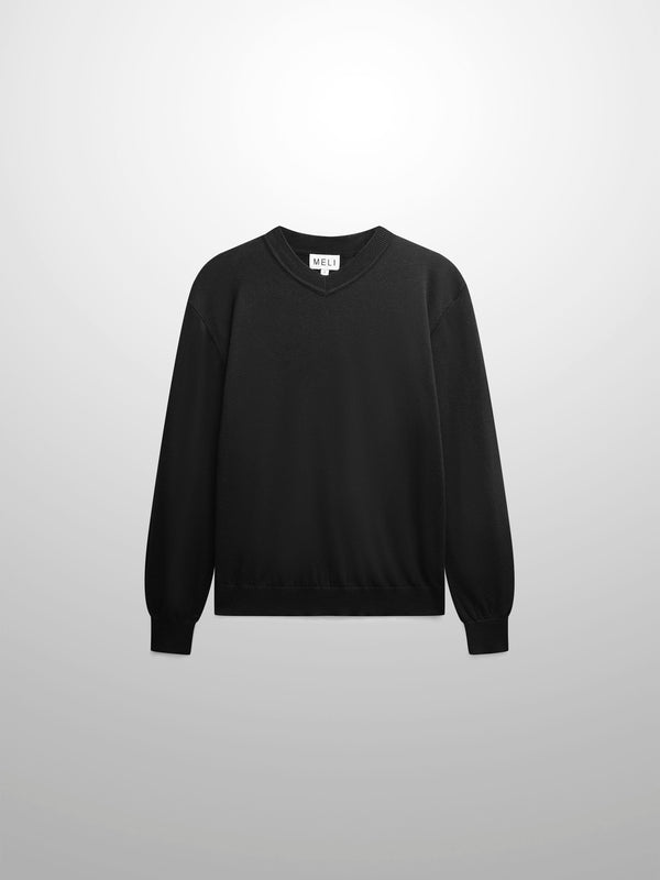 High V Lightweight Sweater-Black