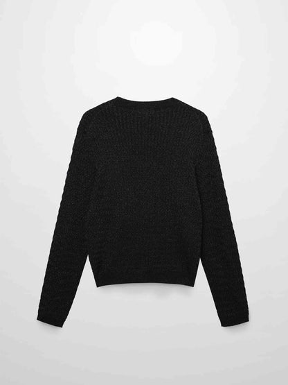 Textured Lurex Crew Sweater-Black