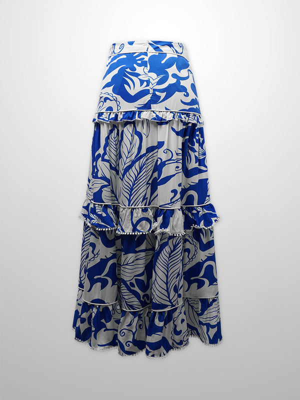 Pintuck Detail Skirt-Blue Carolina Floral