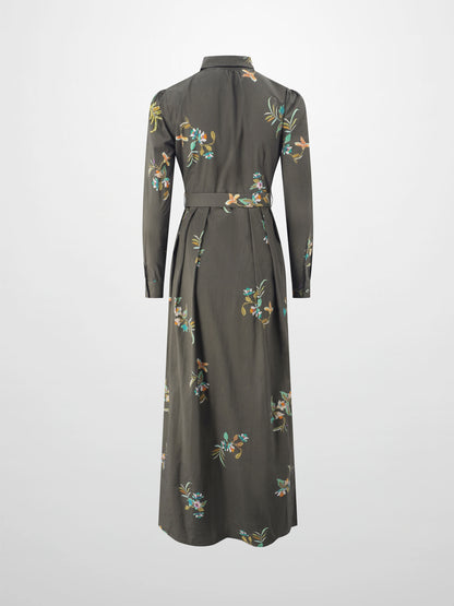 Belted Pleated Bottom Shirtdress-Beaded Floral