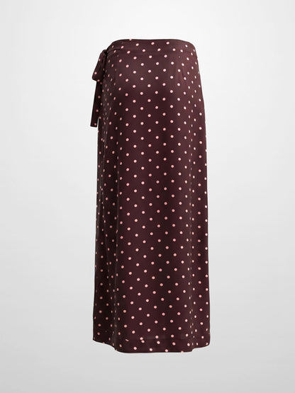 Faux Wrap Polka Dot Skirt - Burgundy/Pink