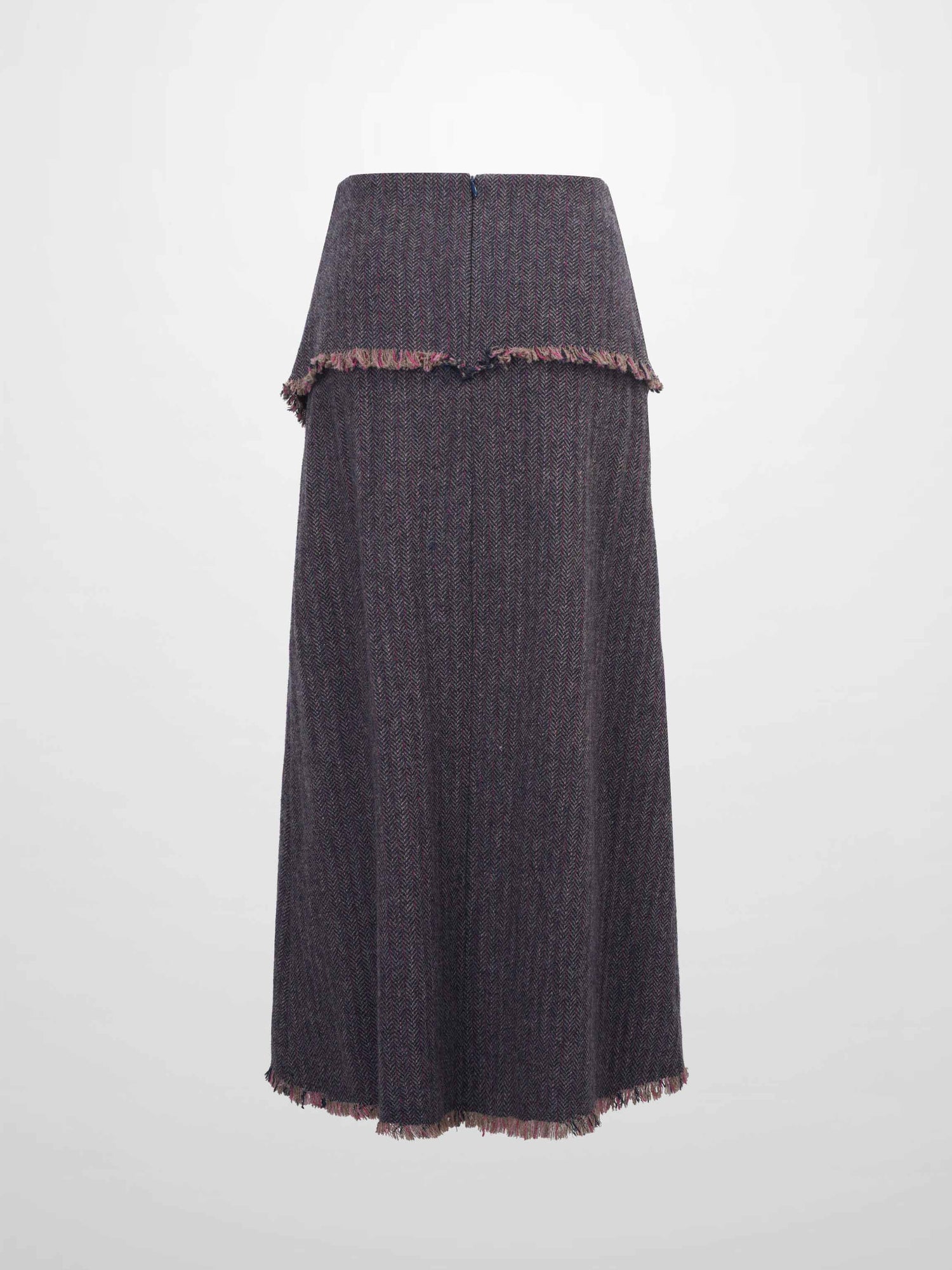Tweed Herringbone Fringe Skirt 35&quot;-Pink/Purple