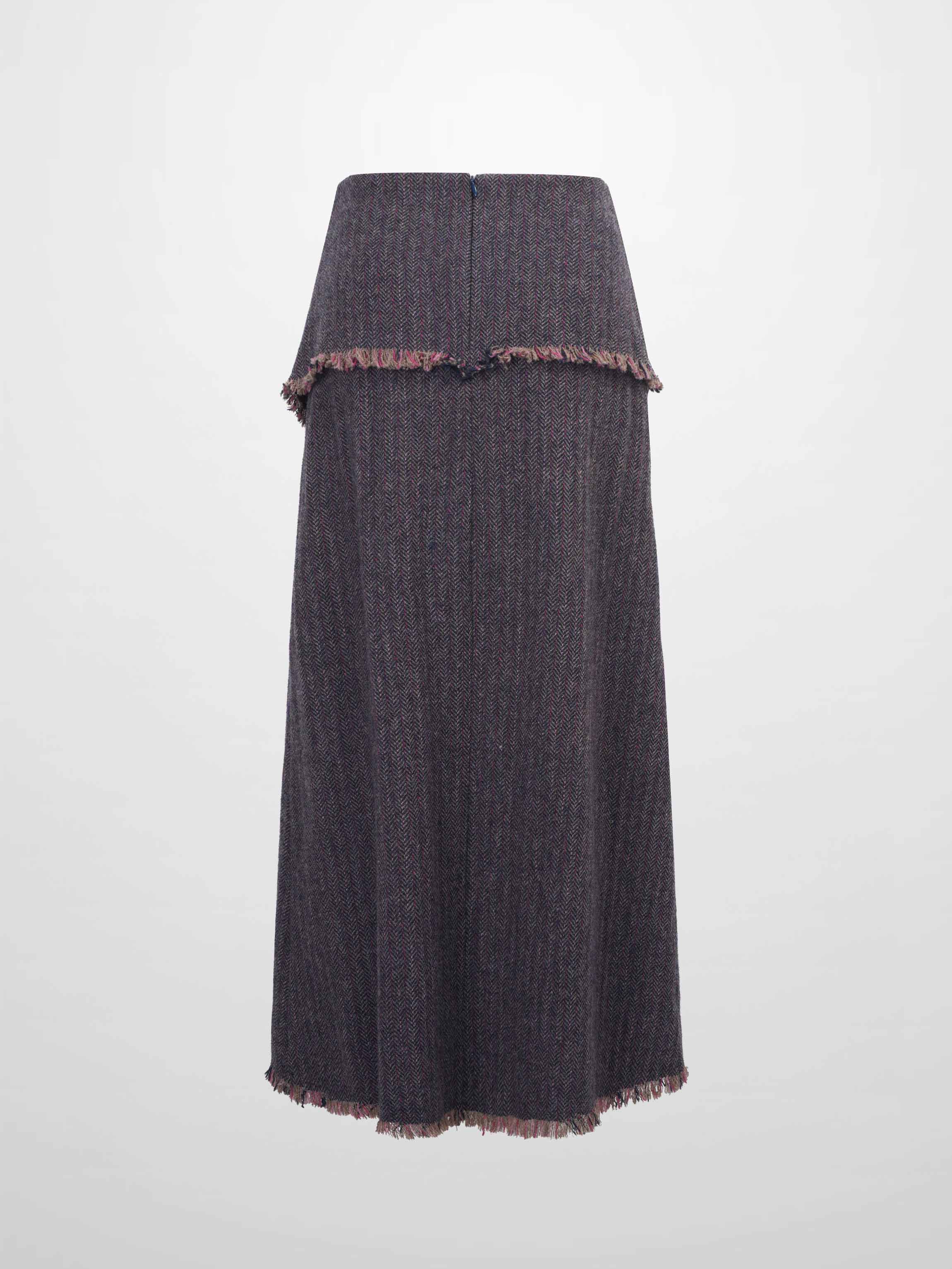 Tweed Herringbone Fringe Skirt 35&quot;-Pink/Purple