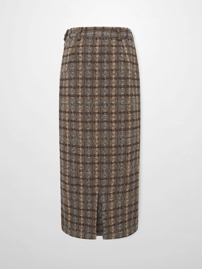Straight Maxi Skirt - Camel Plaid