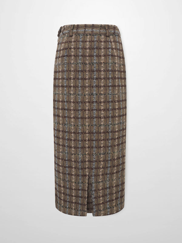 Straight Maxi Skirt - Camel Plaid