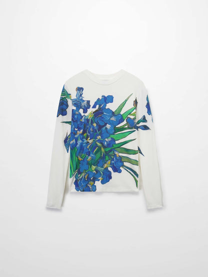 Printed Ribbed T-Shirts-Blue Floral