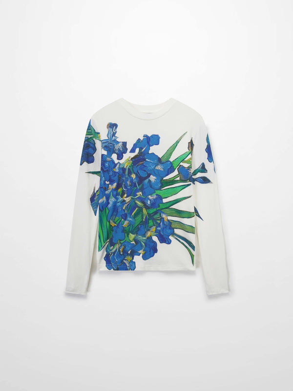 Printed Ribbed T-Shirts-Blue Floral