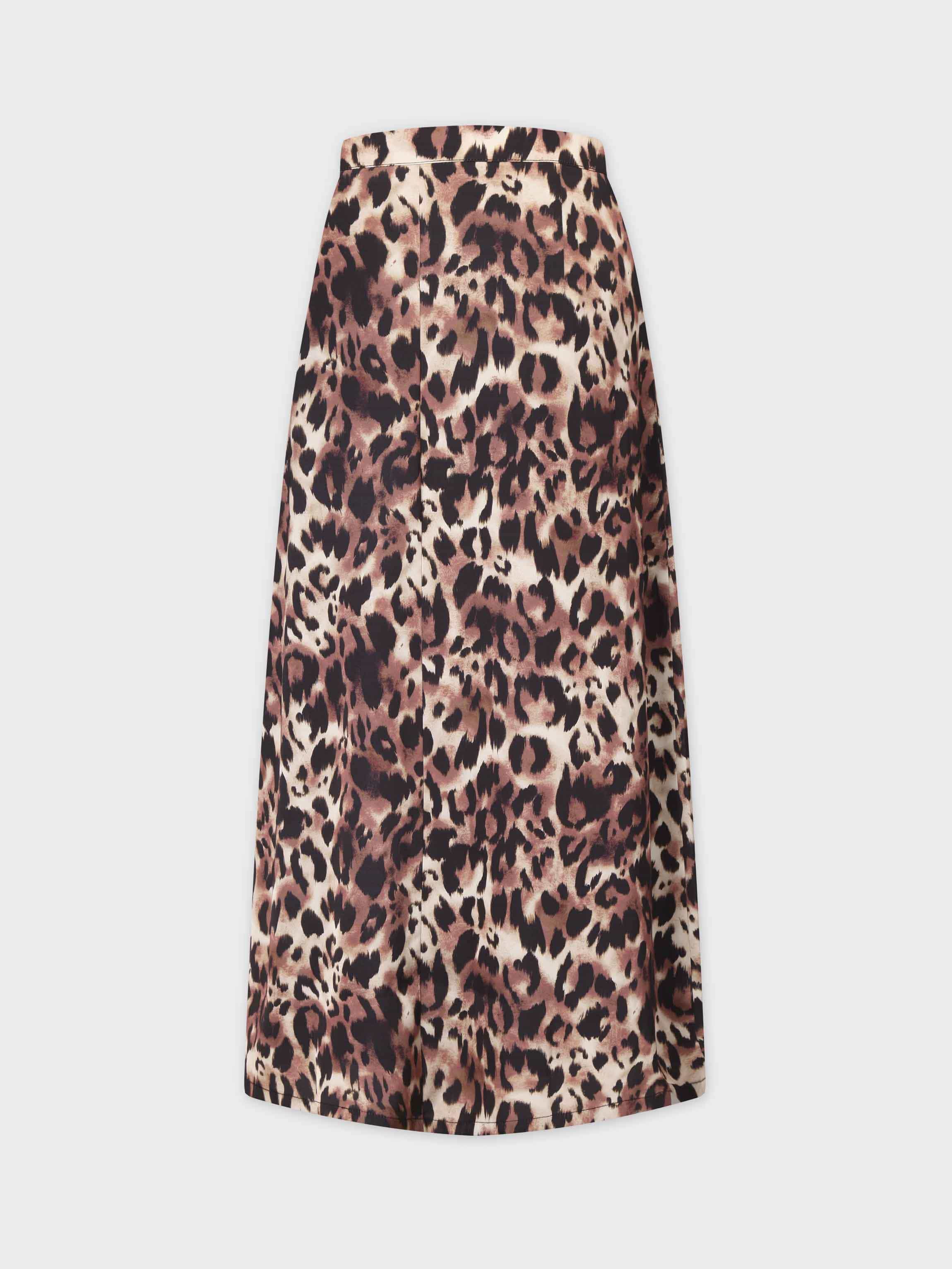 Asymmetrical Pleat Skirt-Leopard Print