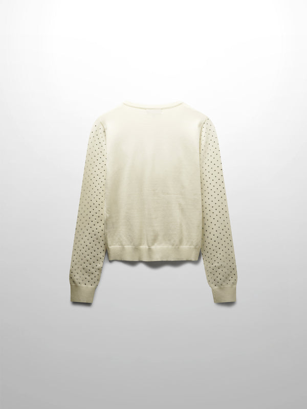 Stone Embellished Crew Cardigan-White