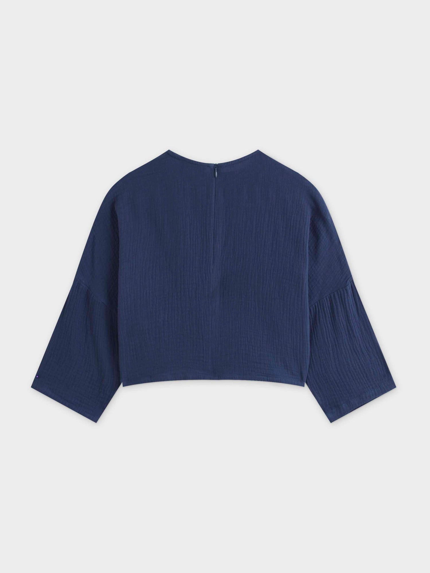 Gauze Crop Top-Navy