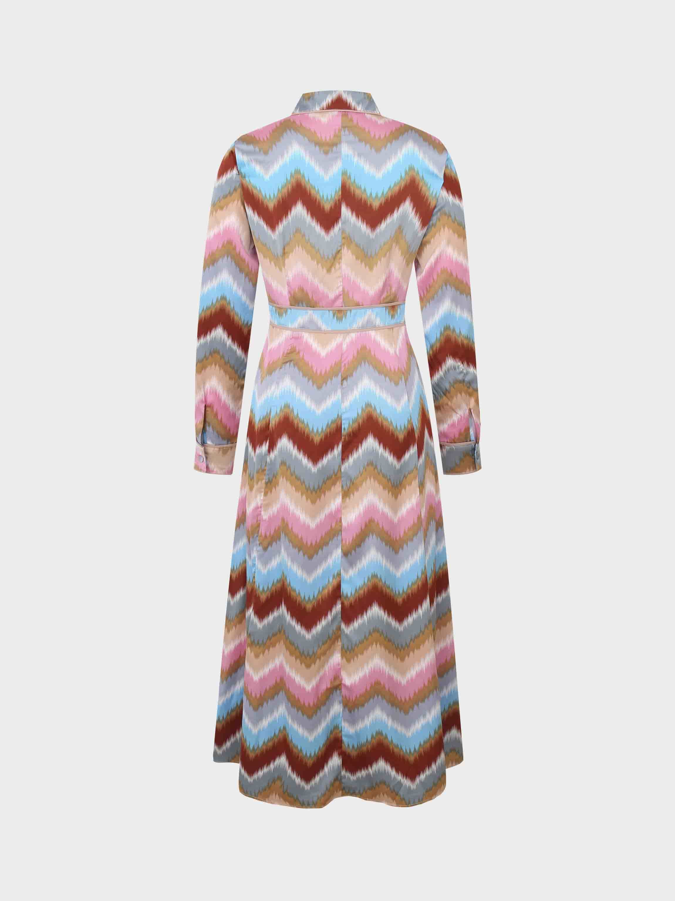 Piped Detail Dress-Chevron Stripe