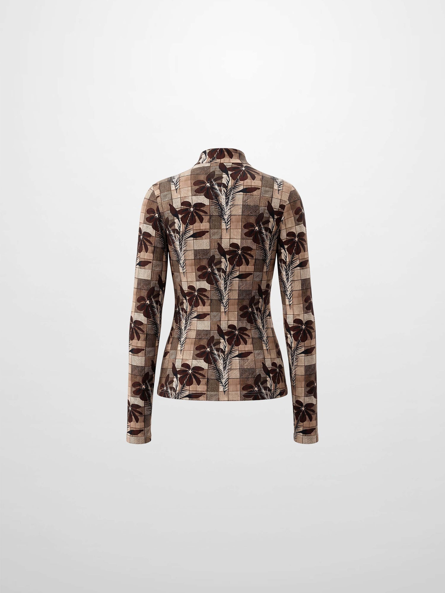 Printed Modal Turtleneck - Brown Plaid