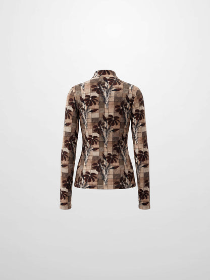 Printed Modal Turtleneck - Brown Plaid