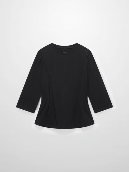 Pleat Seam T-shirt-Black