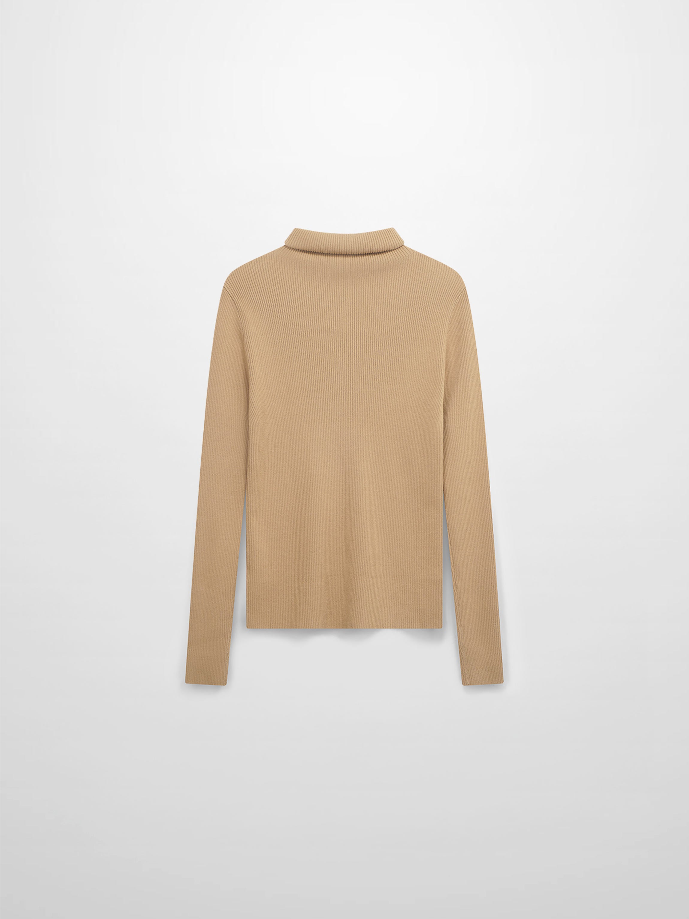 Knit Ribbed Turtleneck-Tan