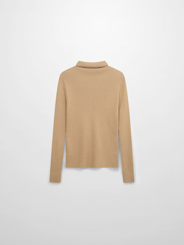 Knit Ribbed Turtleneck-Tan