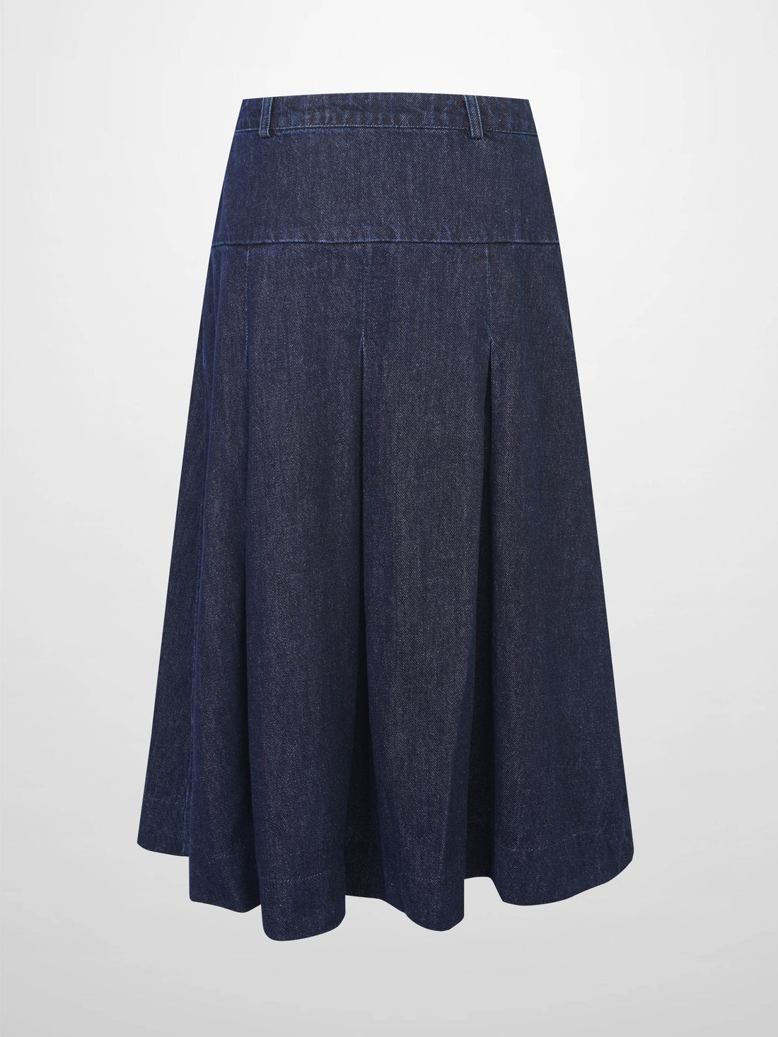Yoke Pleated Denim Skirt-Blue