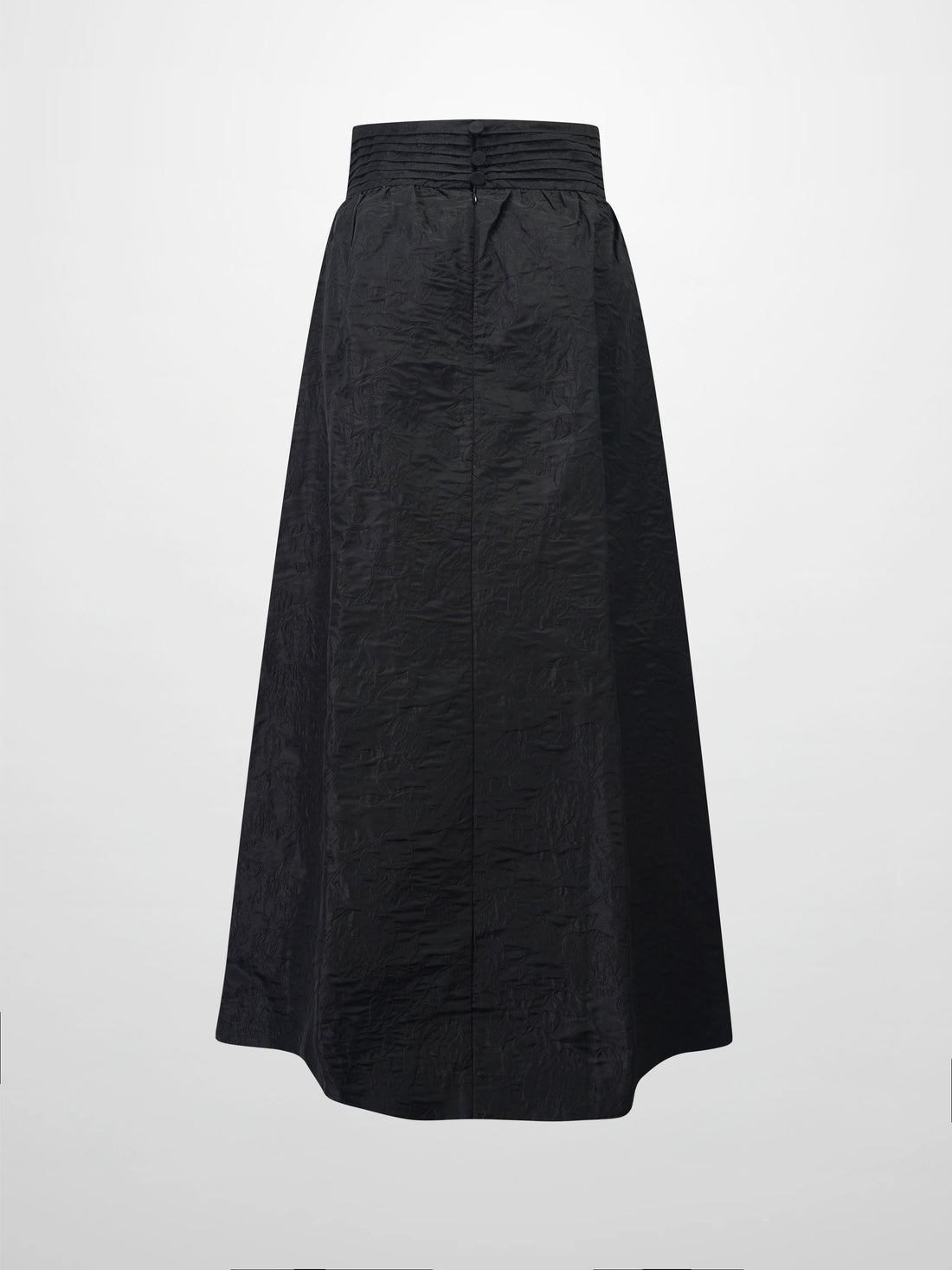 Pleated Waistband Brocade Full Skirt-Black