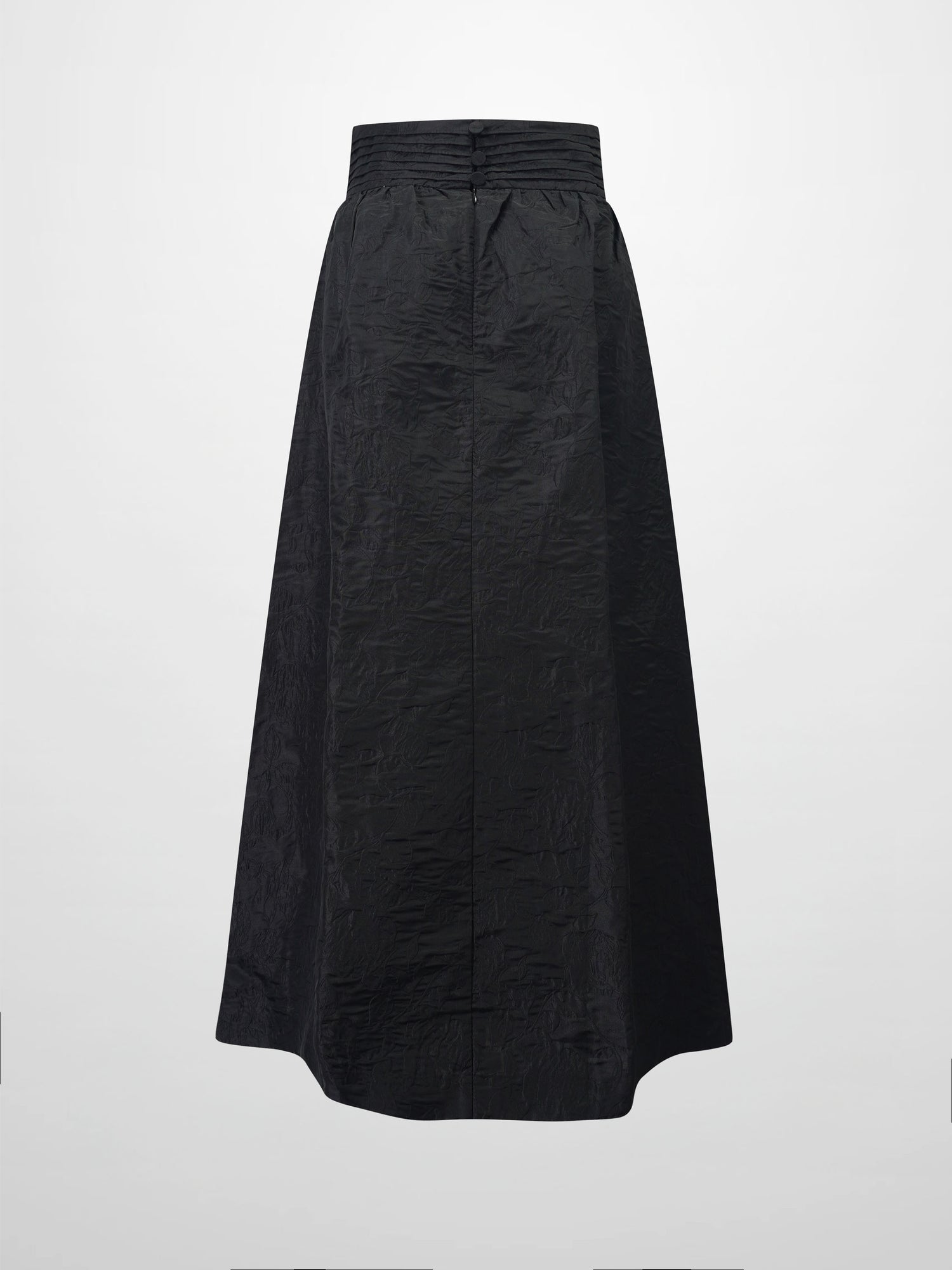 Pleated Waistband Brocade Full Skirt-Black