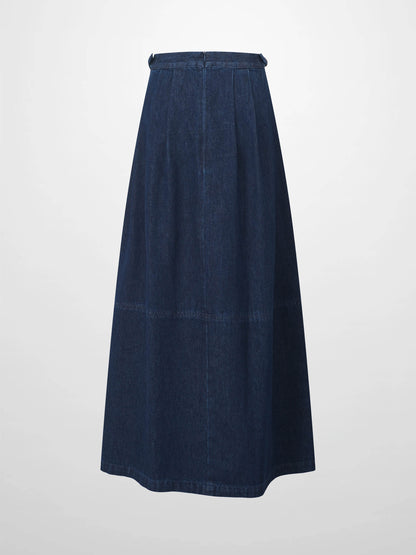 Side Buckle Denim Skirt-Blue
