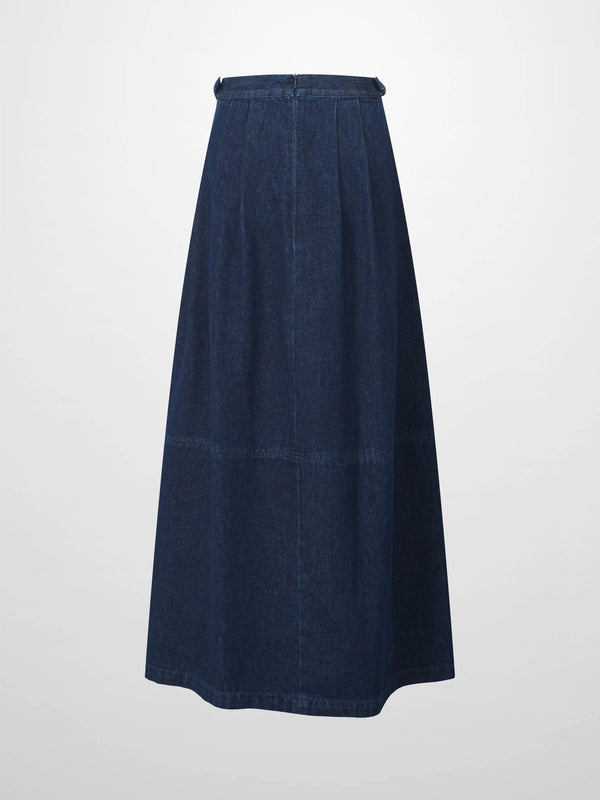 Side Buckle Denim Skirt-Blue