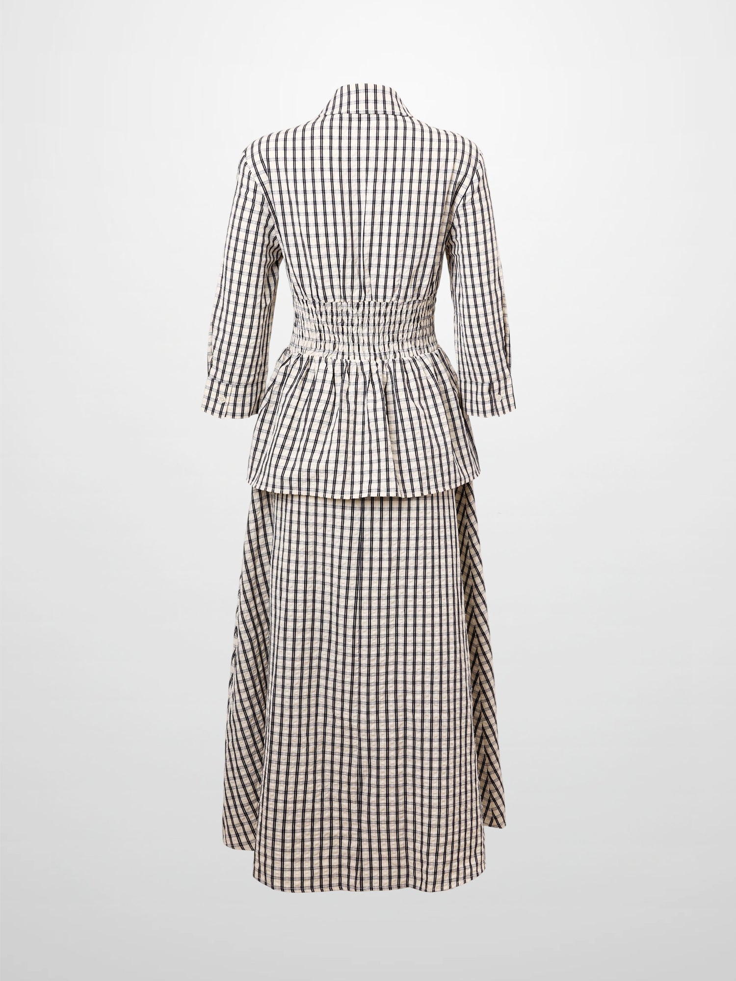 Plaid Peplum Dress-Black and White