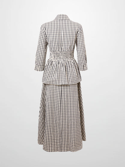Plaid Peplum Dress-Black and White