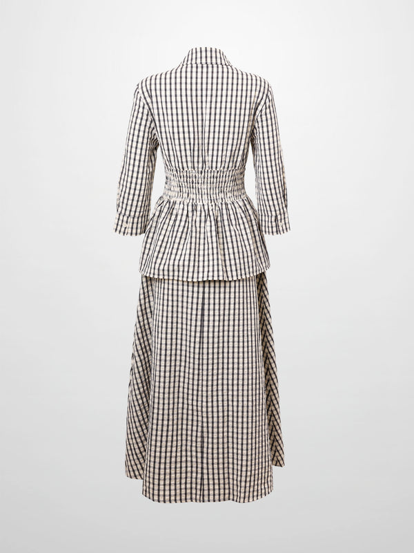 Plaid Peplum Dress-Black and White