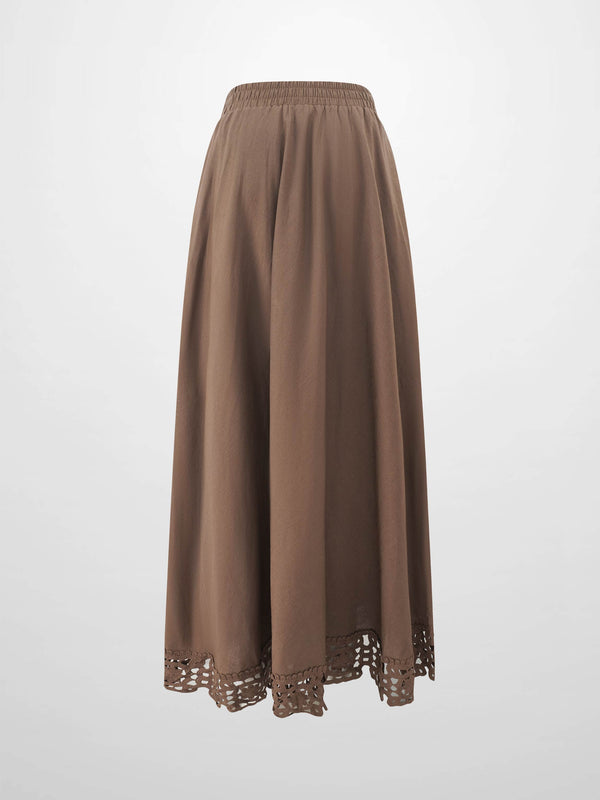 Crochet Trim Skirt-Brown